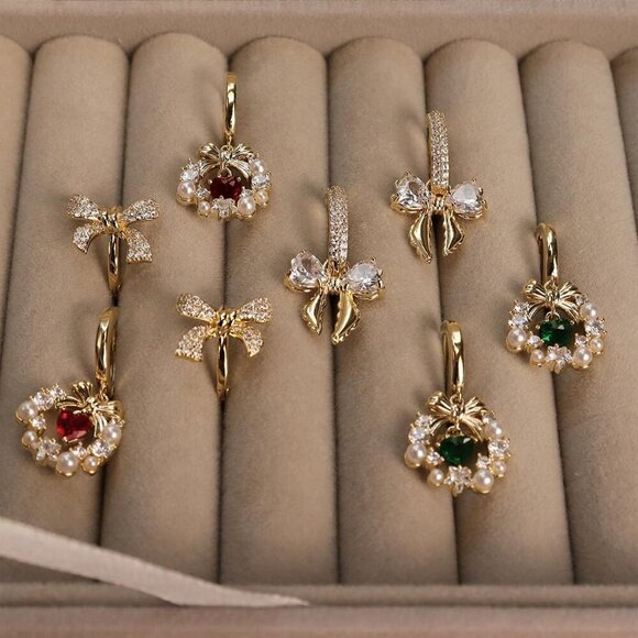 Purple Austrian Crystal Drop Earrings Flower Stud for Women, Large - Picture 4 of 7